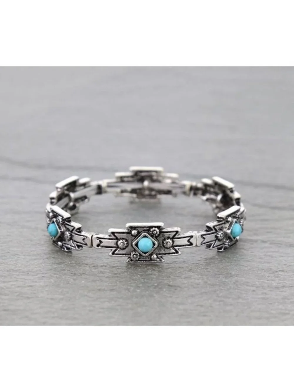 Western Aztec Turquoise Stone Stretch Bracelet - QB9078SBTQ